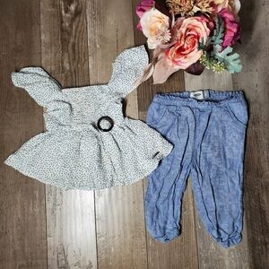 Girls 2T Outfit Polka Dot Top Linen Chambray Bottoms | Old Navy & Tahari | 2pc